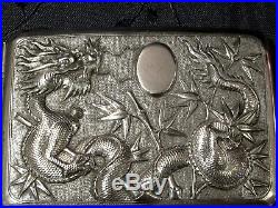 CHINESE EXPORT SILVER CIGARETTE CASE ARGENT MASSIF CHINE DRAGON 115g
