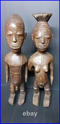 COUPLE STATUE MANGBETU 66 Cm RDC ZAÏR ART TRIBAL AFRICAINE MASQUE