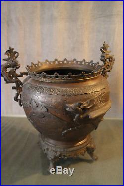 Cache-pot jardinière en bronze anses aux dragons Indochine Japon 19e