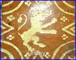 Carreau Renaissance En Faience Lion Des Flandres 17° S. Post Medieval Tile Lion