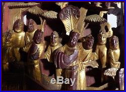 Chine 18e Paire de Panneaux Sculptés Divinités Chinoises Laqué & Doré Sculptures