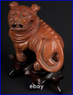 Chine 19. Siècle Pierre A Chinoise Hardstone Sculpture De A Lion Chiniois Cinese