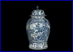 Chine 20. Siècle Grand Vase avec Couvercle -a Chinoise Bleu & Blanc Balustre Jar