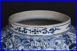Chine 20. Siècle Grand Vase avec Couvercle -a Chinoise Bleu & Blanc Balustre Jar