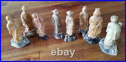 Chine Pierre dure Statuettes sculptées lot de 8 sur socle