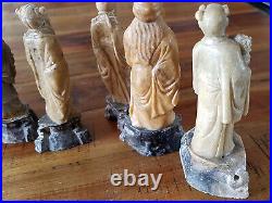 Chine Pierre dure Statuettes sculptées lot de 8 sur socle