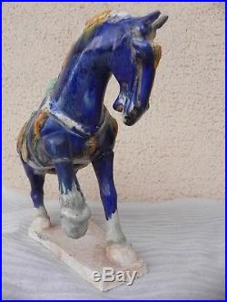 Chine XIX ème, cheval en terre cuite émaillée polychrome, Han dynastie, 1,2 kg