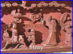 ChineSculpture bois vers 1880Lao Tse-Maîtres EnfantsLaque Rouge Sang de Boeuf