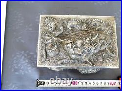 Chinese Export Silver Box Argent Massif Chine Grand Coffret Decor Dragon