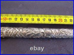 Chinese Export Silver Dragon Pommeau Canne Ombrelle Argent Massif Chine