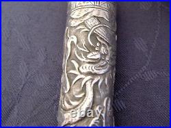 Chinese Export Silver Dragon Pommeau Canne Ombrelle Argent Massif Chine