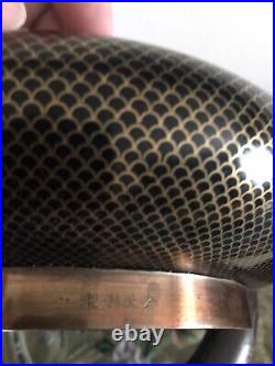 Cloisonne Signe Coupe Bol Vase Pot Bronze Emaux Chine Chinois Asiatique Japonais