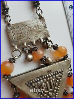 Collier Amulette Zar Egypte Argent Cornaline Ancien Tribal Berbere Bedouin Ethni