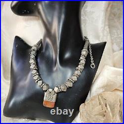 Collier Ethnique Yemenite Argent Et Agate 46 Cm 110g Début Xxe