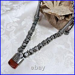 Collier Ethnique Yemenite Argent Et Agate 46 Cm 110g Début Xxe