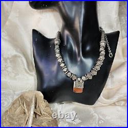 Collier Ethnique Yemenite Argent Et Agate 46 Cm 110g Début Xxe