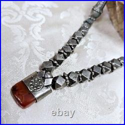 Collier Ethnique Yemenite Argent Et Agate 46 Cm 110g Début Xxe