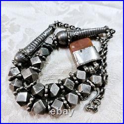 Collier Ethnique Yemenite Argent Et Agate 46 Cm 110g Début Xxe