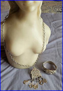 Collier pendentif et bracelet ethniques tunisiens en argent massif