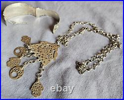 Collier pendentif et bracelet ethniques tunisiens en argent massif