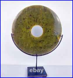 Disque Bi ou PI 30 cm Chine en pierre vert jade, objet ethnique ancien
