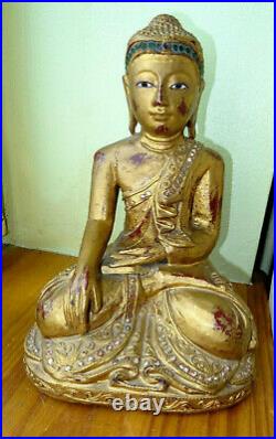 En bois doré! , bouddha carved wood Buddha en Bois, Birmanie thailandekmerasia