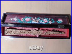 Eventail ancien chinois mille visages Canton Chine 19 TH XIX siècle etui