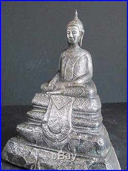 Exceptionnel ANTIQUE Bouddha du CAMBODGE Argent Pur sur Terre Cuite