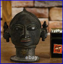 Figure de Bronze Tête Visage Inde Bouddha Antique Sculpture Art Asiatique 11cm