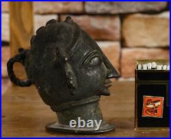 Figure de Bronze Tête Visage Inde Bouddha Antique Sculpture Art Asiatique 11cm