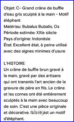 Grand Crne De Buffle D'eau Gris/ Sculpté À La Main/motifs Éléphants/60x49 Neuf