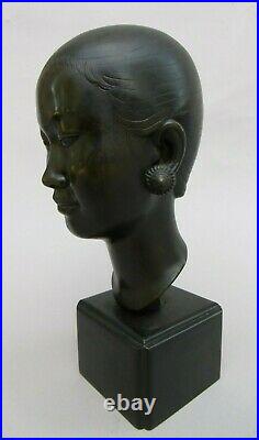 Grand buste bronze tête laotienne Ecole Bien Hoa 1950 Vietnam Indochine Laos