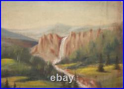 Grande Peinture À L'huile De Paysage De Rivière De Montagne Vintage