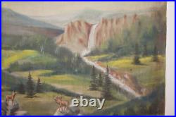 Grande Peinture À L'huile De Paysage De Rivière De Montagne Vintage