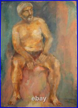 Grande Peinture À L'huile Vintage Expressionniste Portrait D'homme Nu