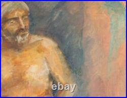 Grande Peinture À L'huile Vintage Expressionniste Portrait D'homme Nu