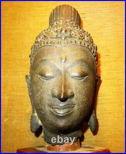 Grande Tete De Bouddha Shakyamuni 1900 Ad Thailand Siam Bronze Buddha Head