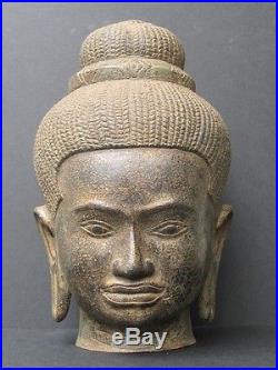Grande Tête de Bouddha Khmer en Bronze CAMBODGE