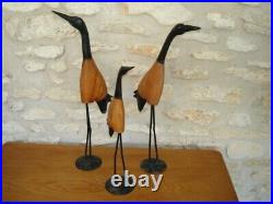 Groupe de 3 OISEAUX en métal et bois, parfait état, Hauteur maxi 55 cm