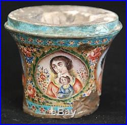 Haut de Narguilé Emaillé Antique Hookah Cups Qajar XIX Quadar Persian Perse