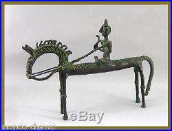INDE STATUETTE CHEVAL ET CAVALIER, bronze, Bastar, art tribal, horse, Pferd