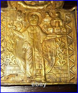 Icone Russe Triptyque En Bronze 19° S 1800 Ad Russian Othodox Bronze Icon