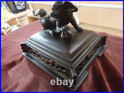 Important chien de fo, bronze, avec dorure, sur socle, chine/indochine, 19ème, 3,7kg