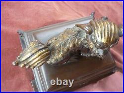 Important chien de fo, bronze, avec dorure, sur socle, chine/indochine, 19ème, 3,7kg