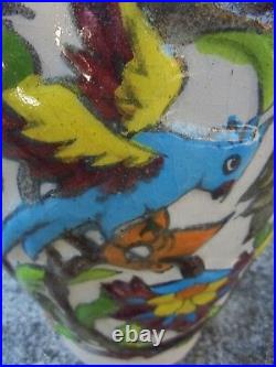 Imposant Vase Perse Iran En Ceramique Siliceuse Decor Oiseaux Et Floral Dn409