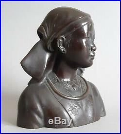 Indochine Buste bronze femme Hmong signé DVCAM Vietnam Tonkin Indochinois Asie