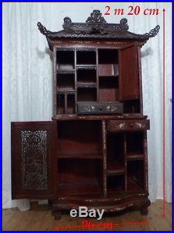 Indochine XIXe 1870 Grand Cabinet Indochinois Acajou Sculpté & Incrustations