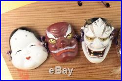 Japanese Noh Mask Set Mini Masukami Kojo Oni Tengu Okame Made In Japan Antique