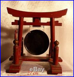 Japon Ère Meiji Torii Sanctuaire d'Itsukushima Gong Japonnais Bronze Bois Laqué