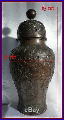 Japon Ère Meiji XIXe Grand Vase Couvert Au Dragon Japon Ancien vers 1870